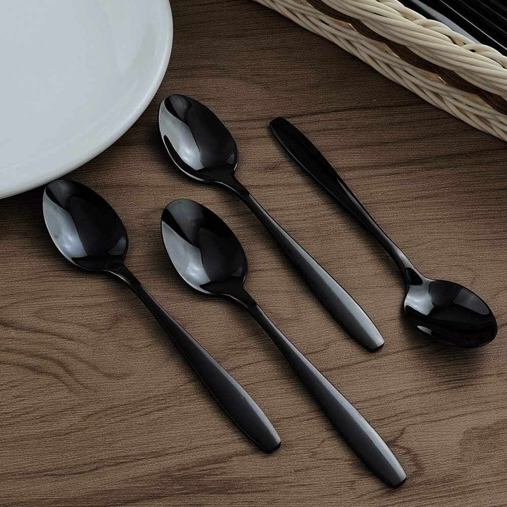 12 cucharaditas negras, cucharas pequeñas de acero inoxidable