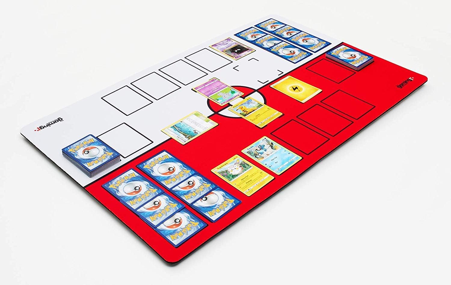 The Gaming Mat Company Tapete de juego de Pokémon compatible con 2 jugadores para cartas de Pokémon, 28 x 18 x 0.16 pulgadas, tapete de batalla rojo