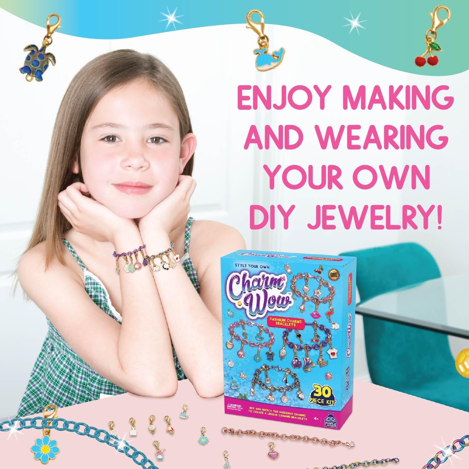 CharmWow – Kit de fabricación de pulseras para niñas, pulseras de dijes para niñas de 8 a 12 años y kit de joyería para niñas de 10 a 12 años – Gran