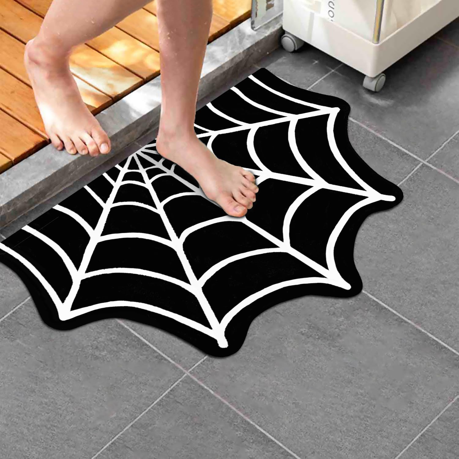 Alfombras de baño de Halloween para baño, tela de araña de Halloween, absorbente y antideslizante, bonita alfombra de ducha, lavable y suave para