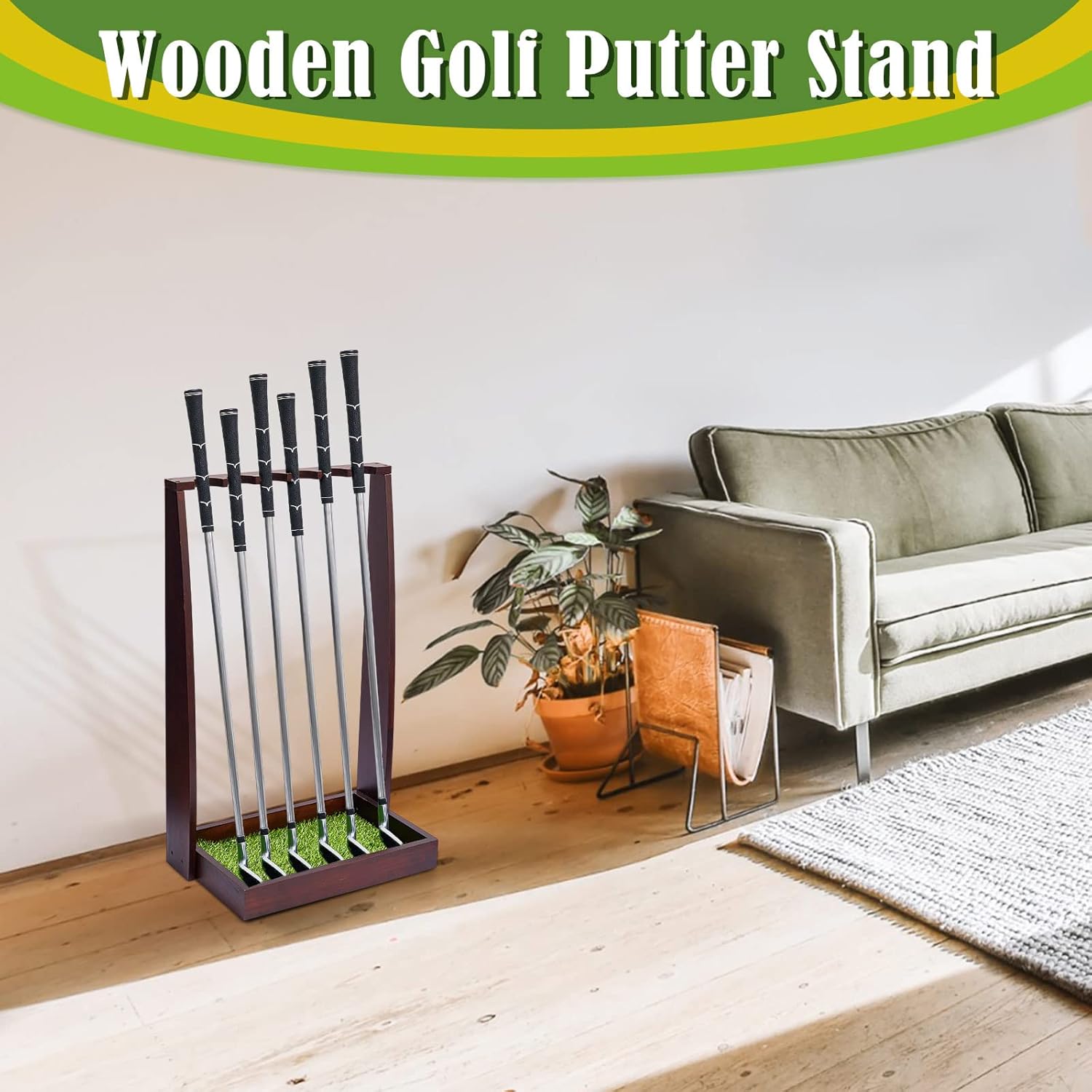 Lenwen Soporte de madera para putter de golf, estante de exhibición para interiores, soporte para palos de golf, soporte para palos de golf de