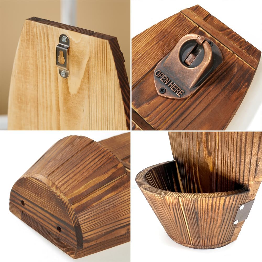 Abrebotellas de barril de cerveza de madera montado en la pared, abrebotellas vintage sin rastro con colector de tapa, regalo ideal para hombres y