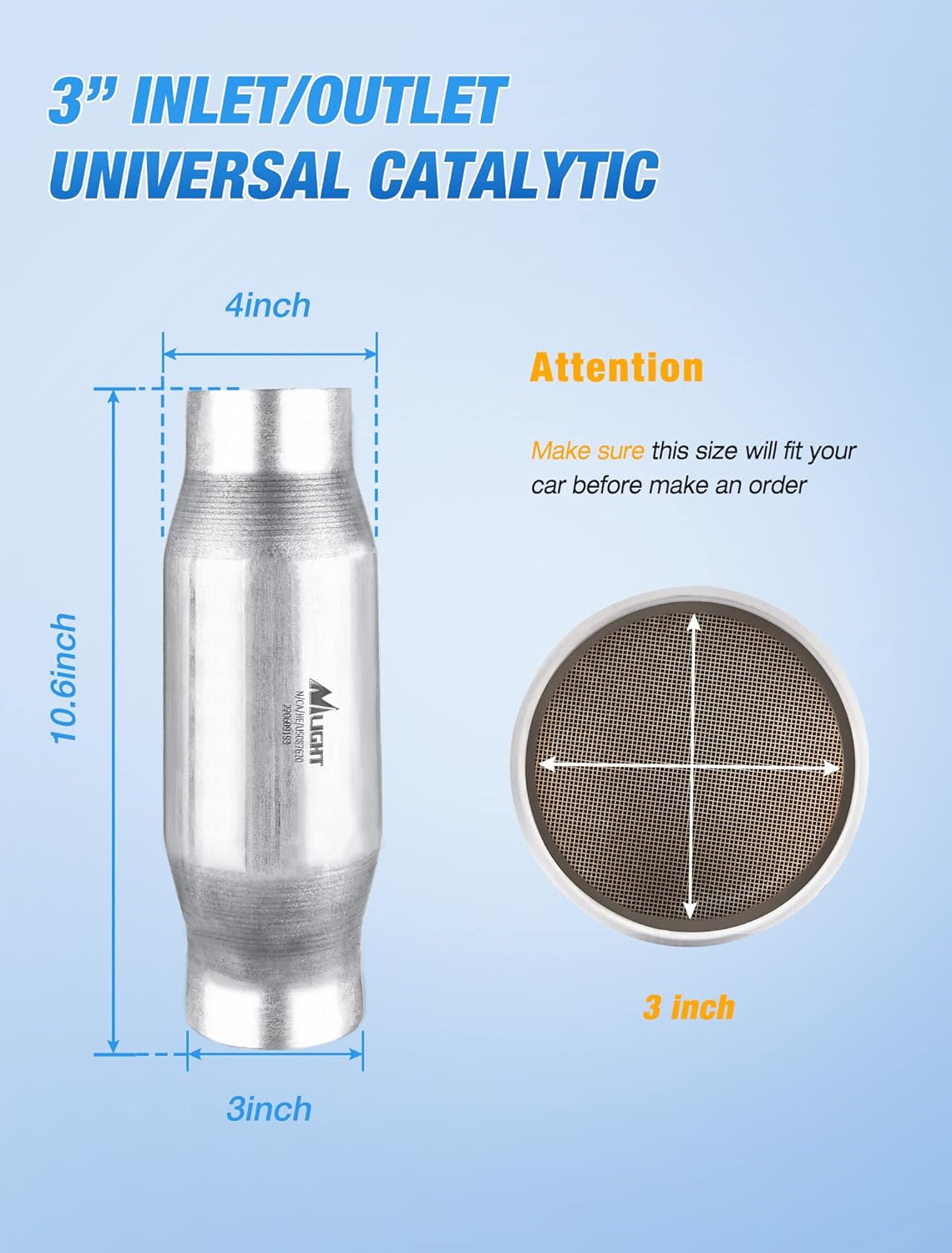 Nilight Convertidor catalítico de entradasalida de 3 pulgadas, gato universal de 3 pulgadas para Chevy Silverado 1500 2500 K1500 C1500 Express