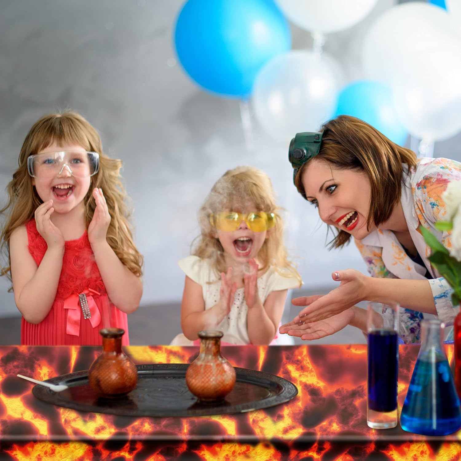 Irenare Mantel de lava para decoración de volcán, mantel de dinosaurio, mantel de llama, cubierta de plástico para mesa de Halloween, juego de lava,