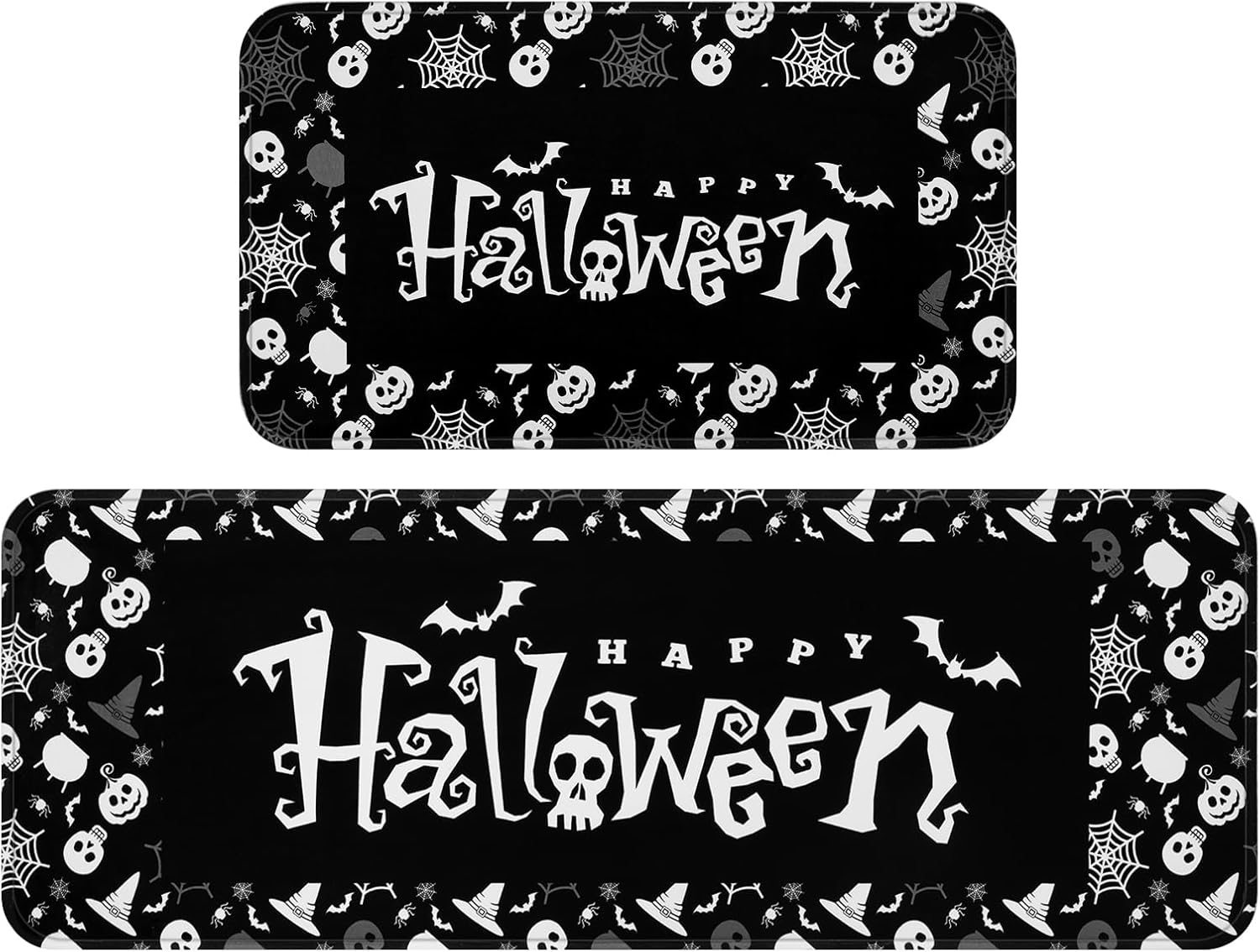 Yinhua Tapetes de cocina de Halloween para el piso, tapetes de cocina negros lavables, tapetes de cocina de gatos negros, juego de 2 alfombras y