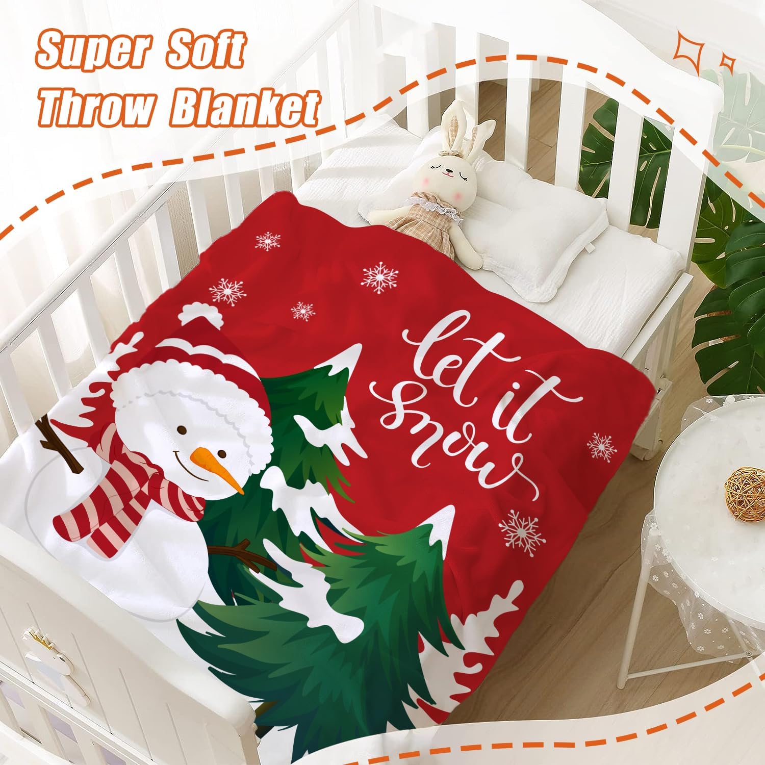 YeeJu Manta de Navidad para bebé, color rojo, árbol de Navidad, muñeco de nieve, para bebé, bebé, cuna, carriola, suave, ligera, mullida, manta de