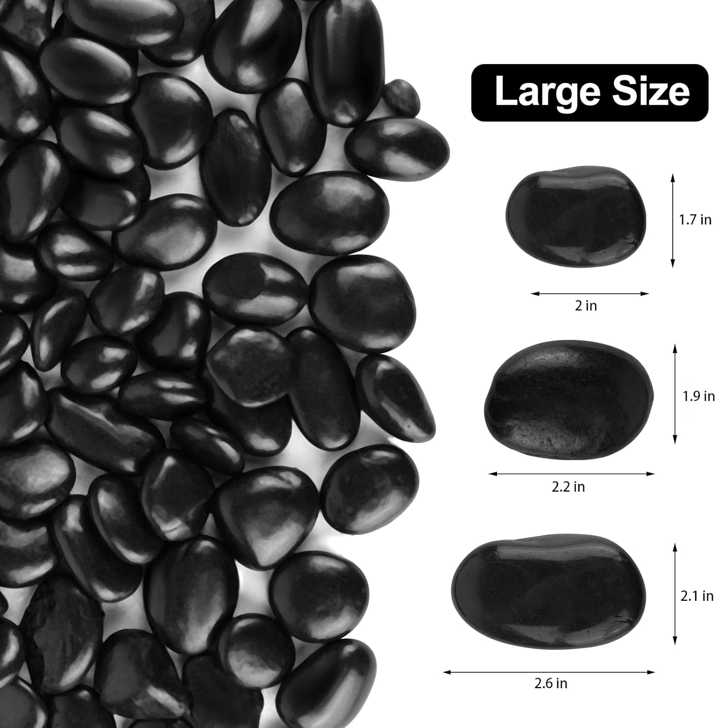 WHANLEY L&Q Rocas negras de río de 2 libras (1.5  2.5 pulgadas), rocas negras para plantas, rocas de río negro, piedras decorativas, grava de