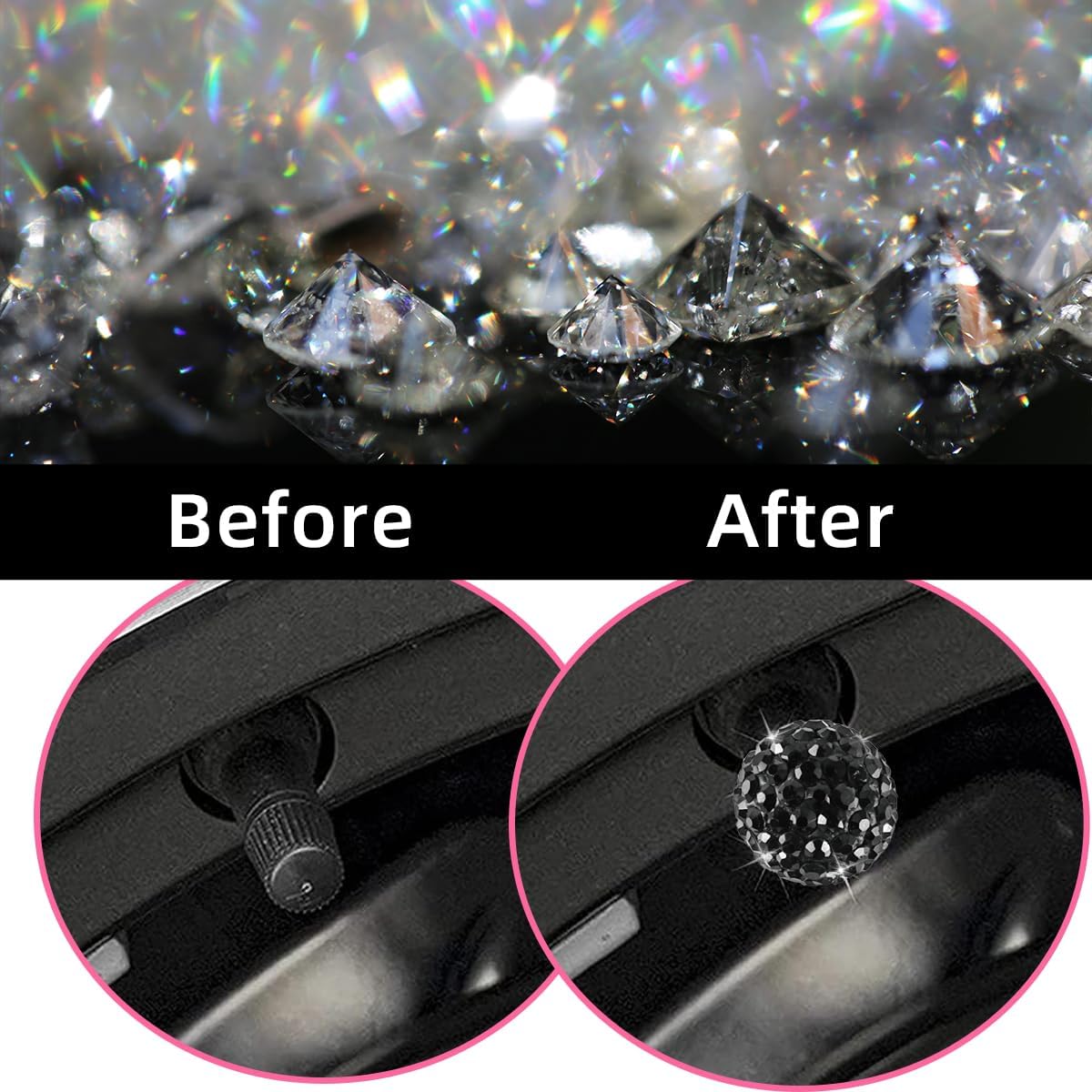 Kewucn 4 tapas de vástago de válvula de neumático de automóvil, hechas a mano, a prueba de polvo, con diamantes de imitación, accesorios exteriores