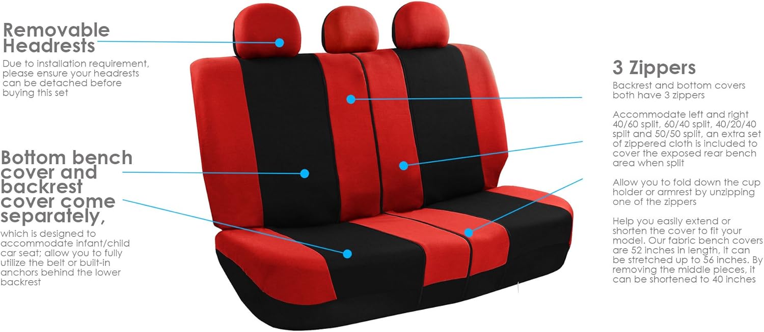 FH Group FB030217 – Juego de fundas de asiento de tela ligera y transpirable, compatible con bolsa de aire y divisiones. Se adapta a la mayoría de