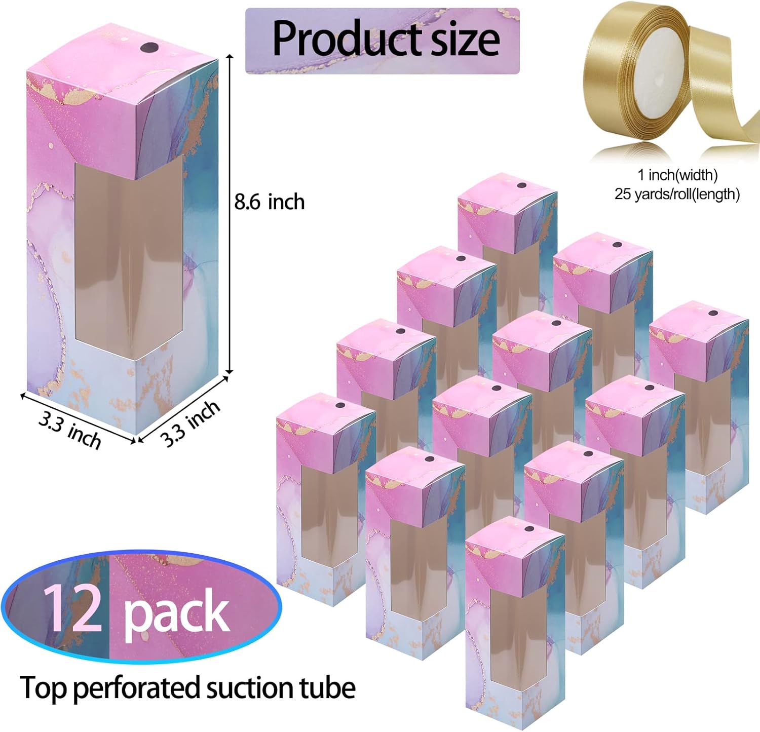 12 vasos de papel kraft con cinta, cajas de vasos de sublimación para embalaje de vasos rectos delgados de 20 onzas, regalos de cumpleaños