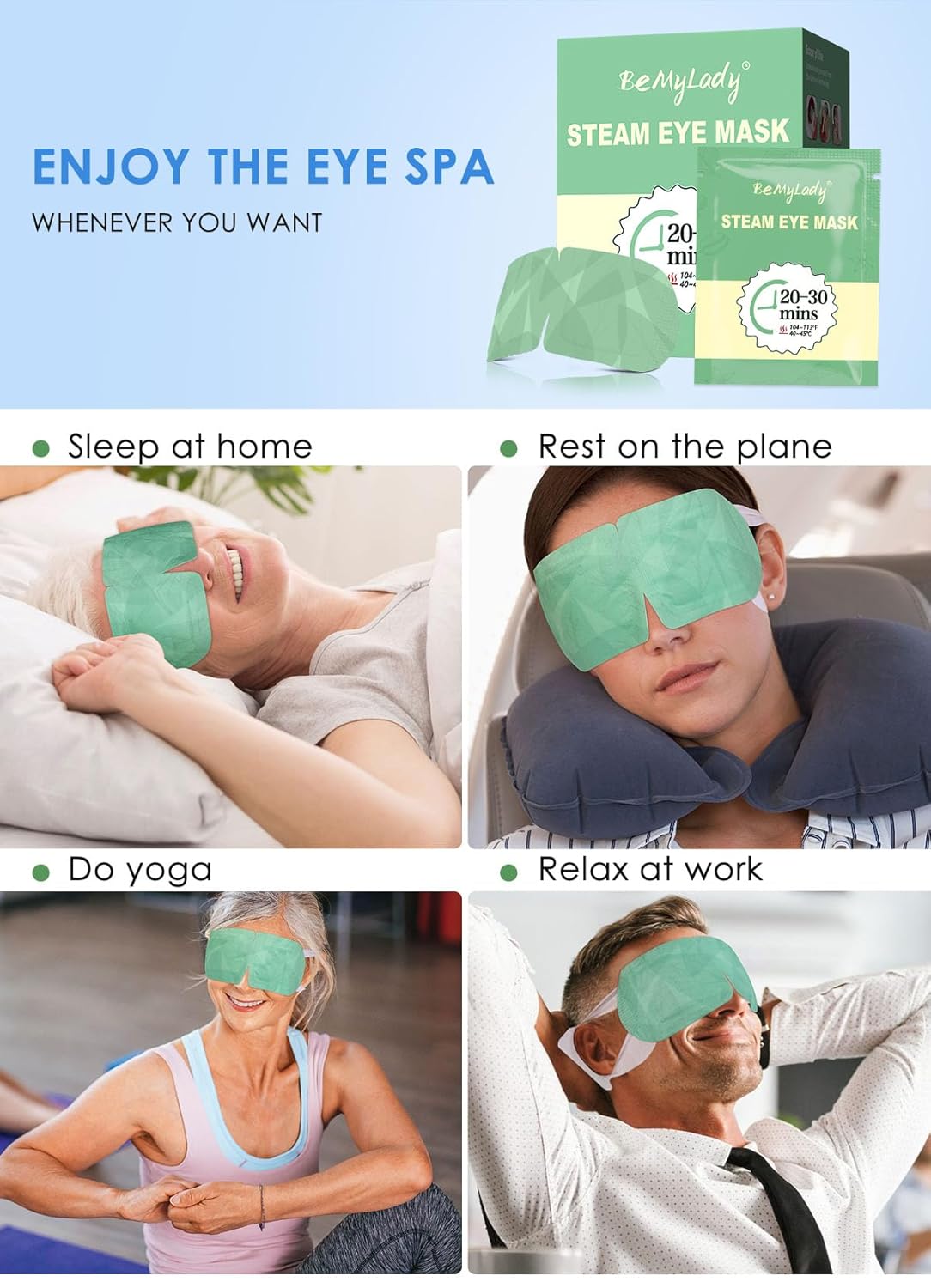 Máscara de ojos de calor de vapor para ojos secos, máscara de ojos calentada desechable, compresa de ojos cálida para ojeras, máscara de ojos de spa