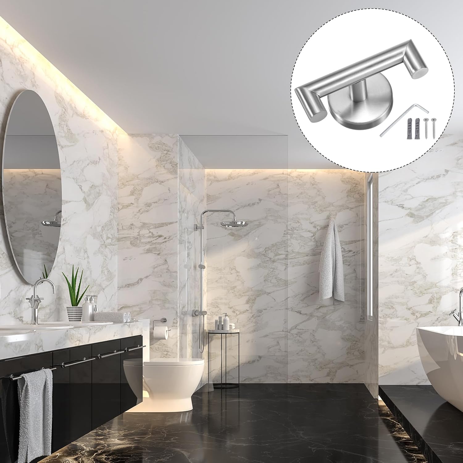 uxcell Gancho de baño, 1 gancho de acero inoxidable impermeable para toallabata con tornillos para cocina, puerta, gabinete, baño, vestíbulos,