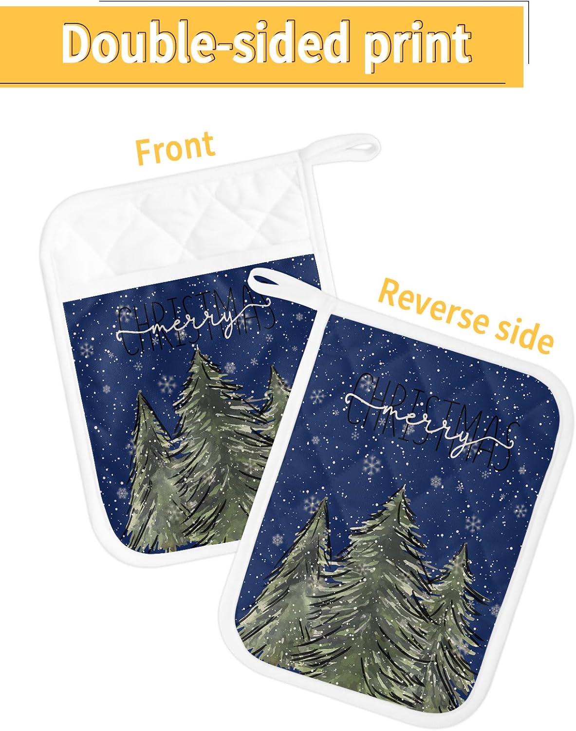 Forest Snow Tree – Juego de 4 soportes para ollas para cocina, antideslizante y aislamiento térmico, juego de agarraderas de tela de toalla con