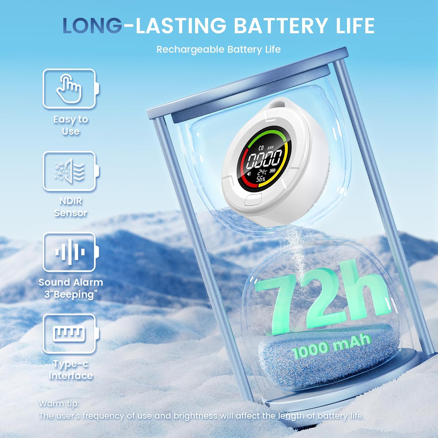 Chtoocy Detector de monóxido de carbono portátil para viajes, alerta segura, detector de CO para caravanas, detector de humo para camping,