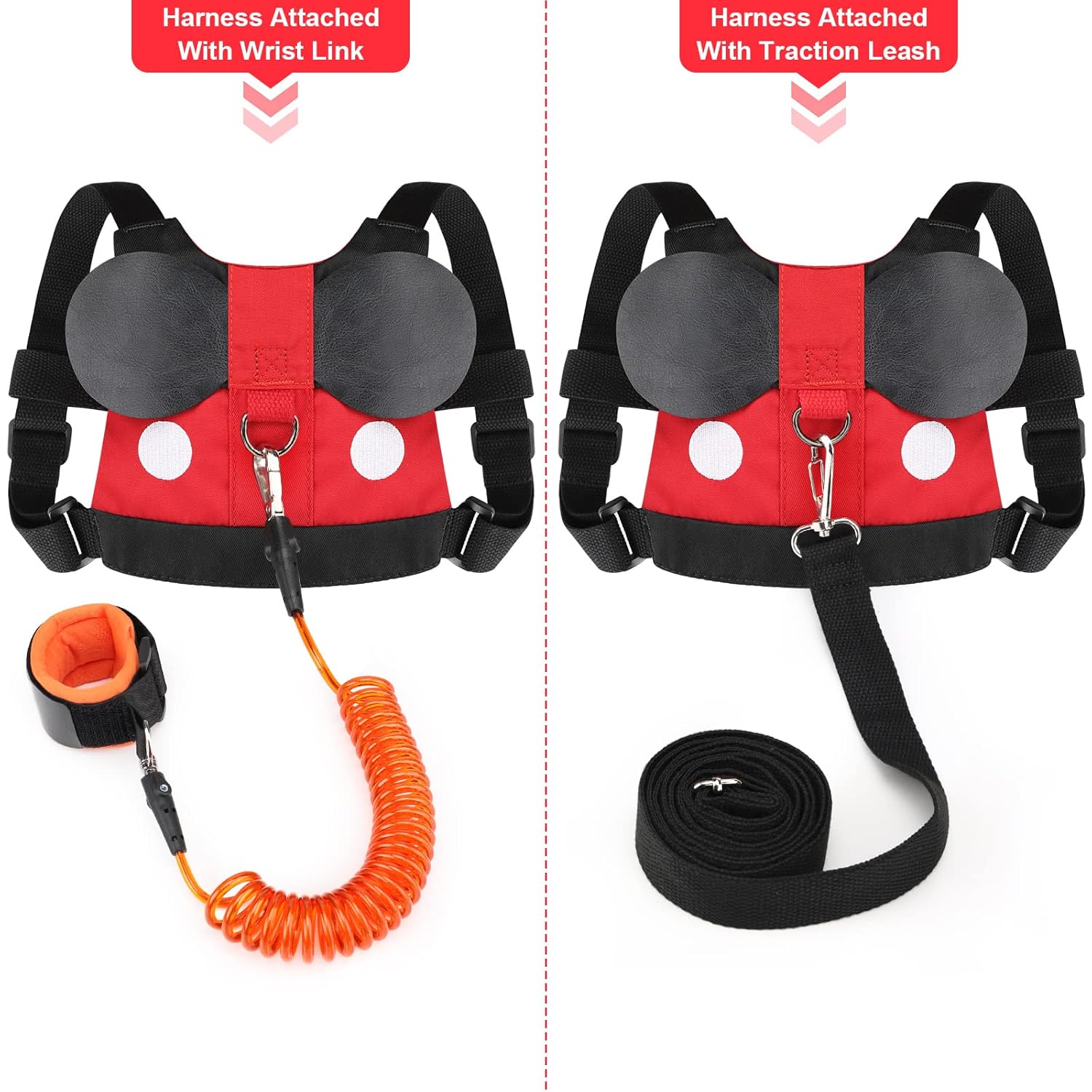 Accmor Correa de arnés para niños pequeños + eslabón de muñeca antipérdida, paquete de 2 lindas correas de arnés para niños, adorable correa para