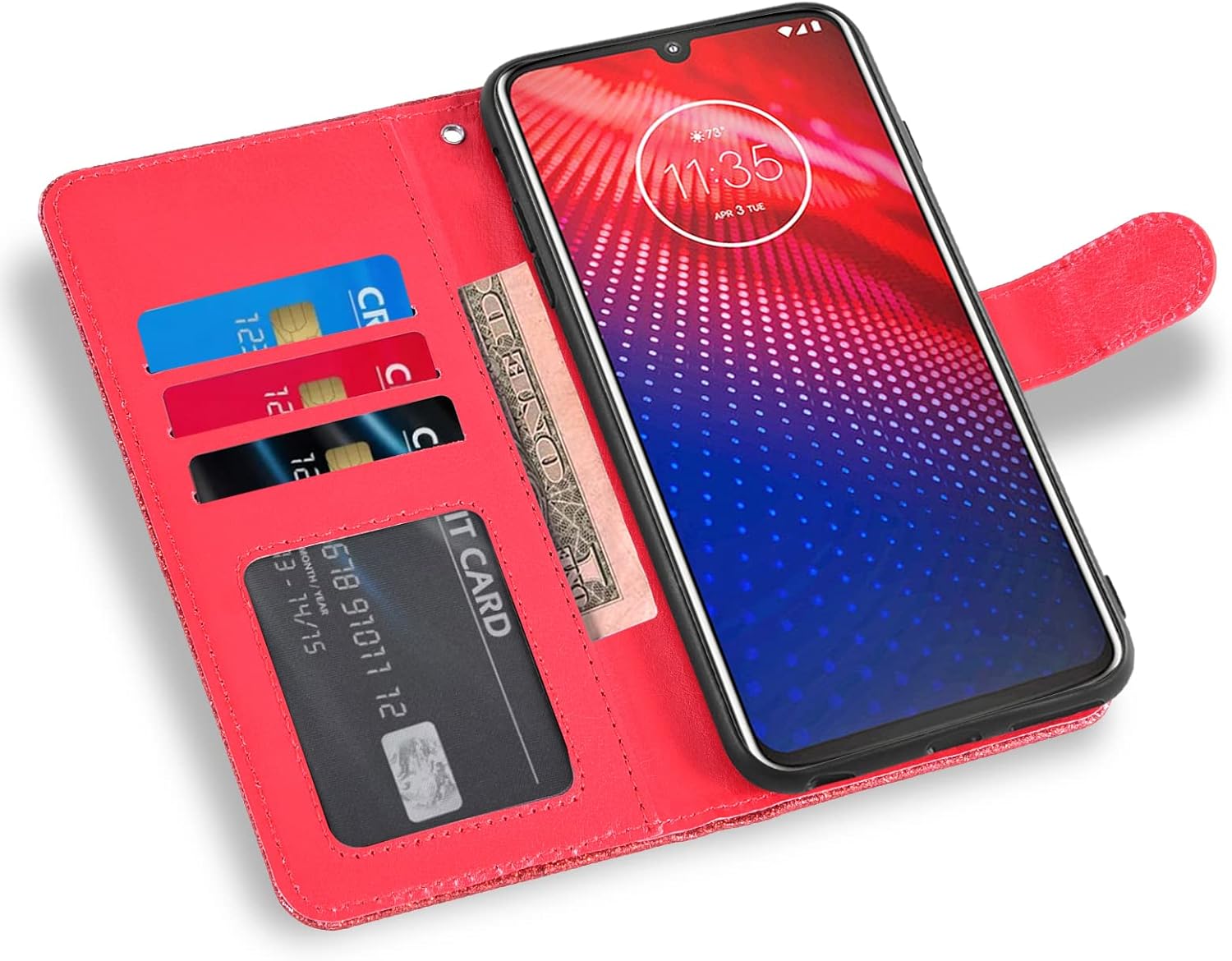 Asuwish Funda de teléfono para Moto Z4Moto Z 4 PlayMotoZ4 Force con protector de pantalla de vidrio templado y cartera con purpurina, soporte para