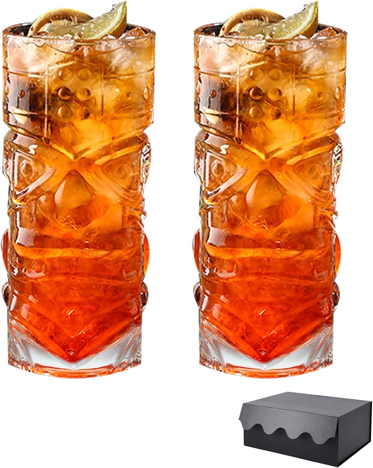 Paquete de 2 vasos Tiki hawaianos de 14 onzas para cócteles, limonada, té helado, bebidas mixtas, tazas Tiki modernas de bar, tazas Tiki, tazas de