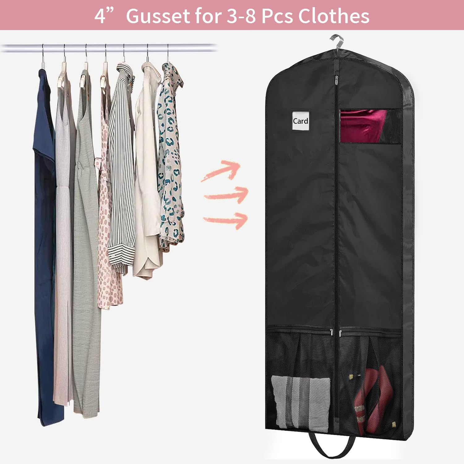 Bolsas de vestir para vestidos largos, bolsas de ropa de 65 pulgadas para colgar ropa, bolsas de vestir para almacenamiento en armario y viajes,