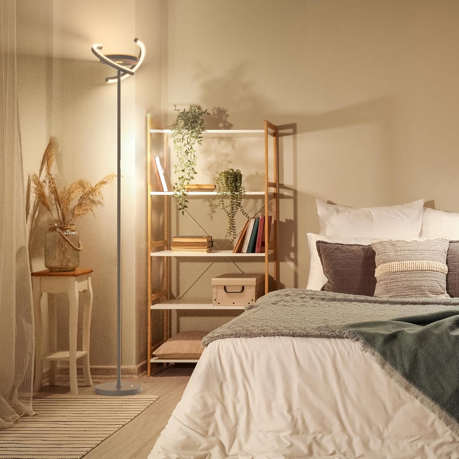 FIMEI Lámpara de pie LED moderna Saturn Ring diseño original, atenuación continua y temperatura de 3 colores, control giratorio e independiente de