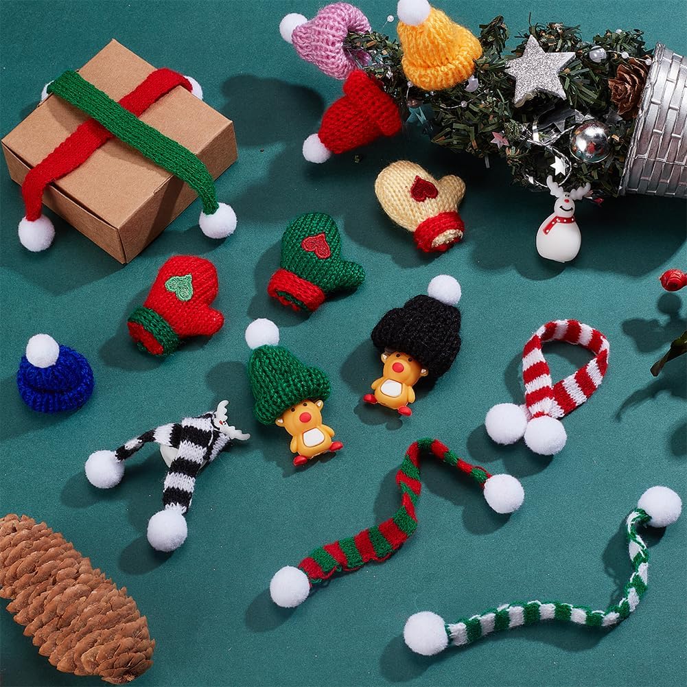 WEBEEDY 24 piezas de adornos de Navidad, mini sombreros de Papá Noel, bufanda de Navidad y guantes de punto, accesorios de decoración para botella