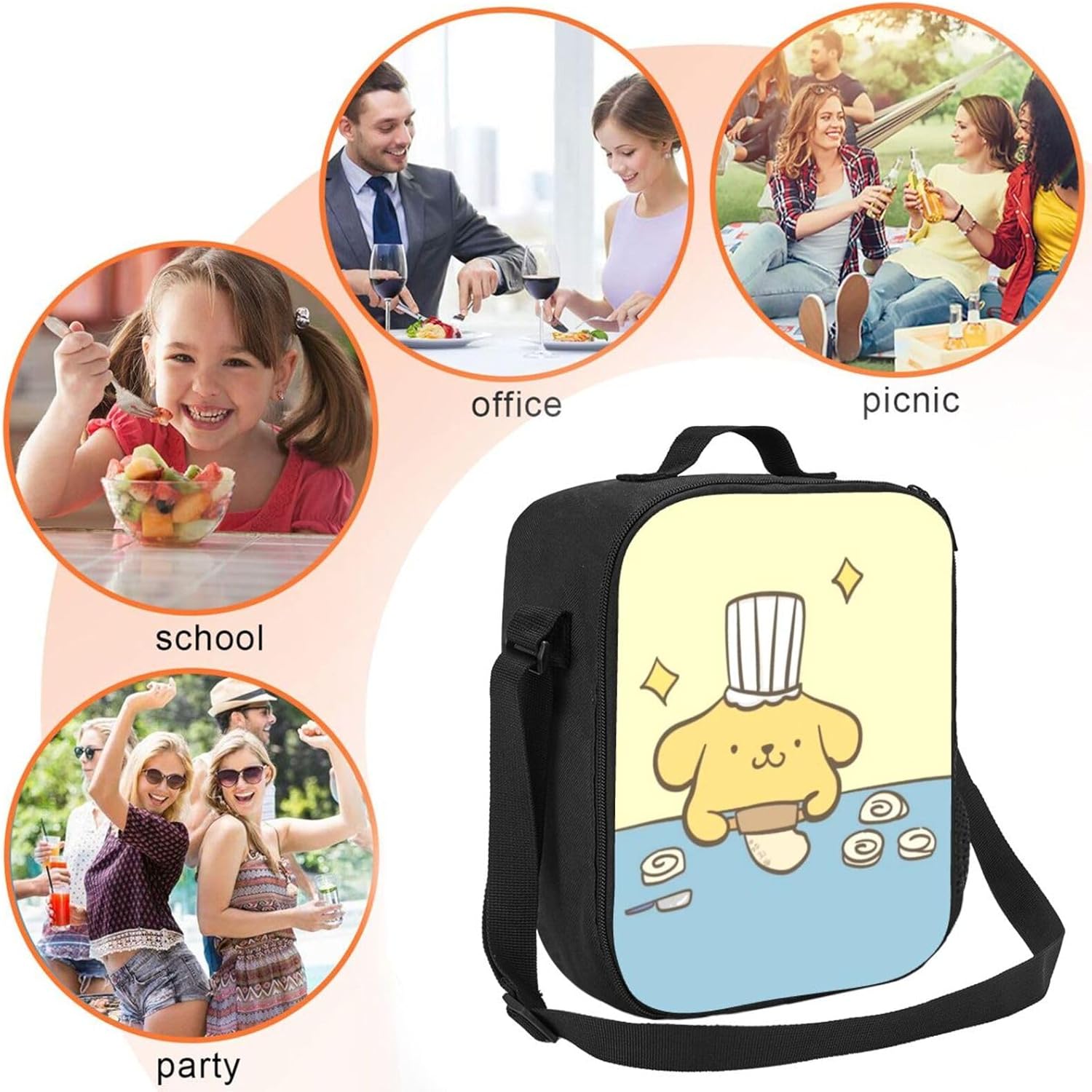 Lonchera divertida con aislamiento térmico para cachorros, bolsa de almuerzo suave para mujeres y hombres, bolsa de almuerzo reutilizable con