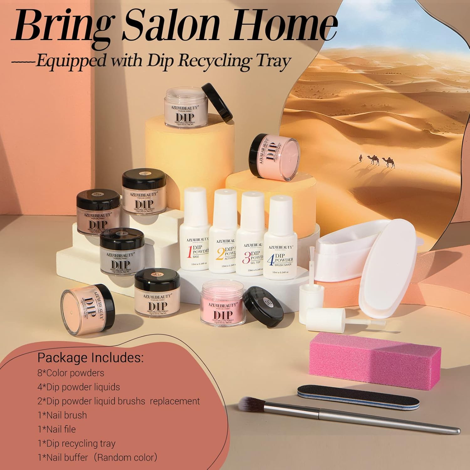 AZUREBEAUTY – Kit de iniciación de polvo de inmersión para uñas, 8colores, tonos de piel marrón natural, rosa neutro, profesional, bandeja con