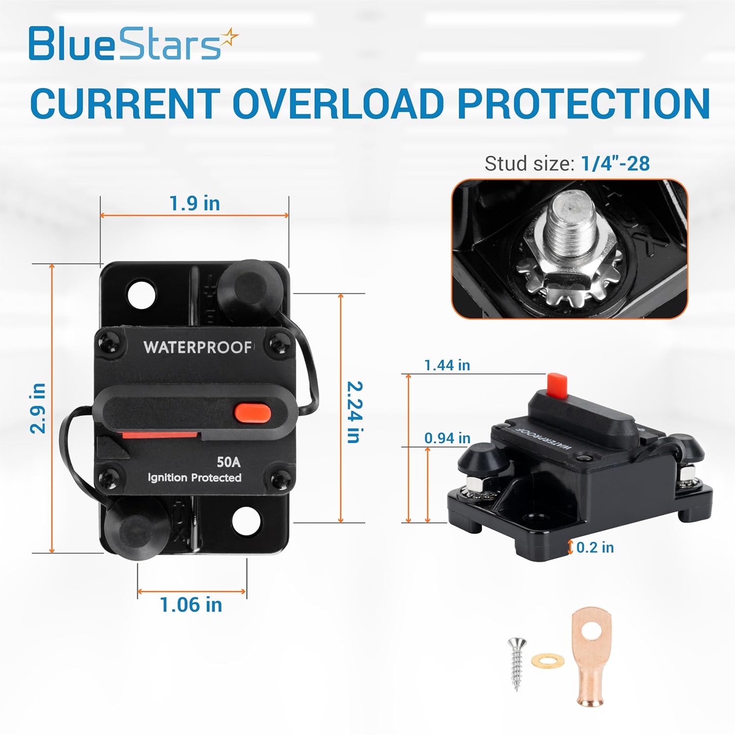 BlueStars Disyuntor de 50 amperios para barcos, automóviles, motores de arrastre, vehículos marinos, cabrestantes y ATV, sistema de batería