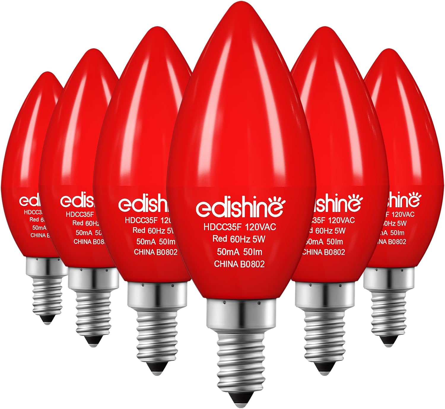 EDISHINE Bombilla roja regulable, bombillas de candelabro C35 E12, equivalente a 60 W, bombilla LED para candelabro, bombilla de vela vintage,
