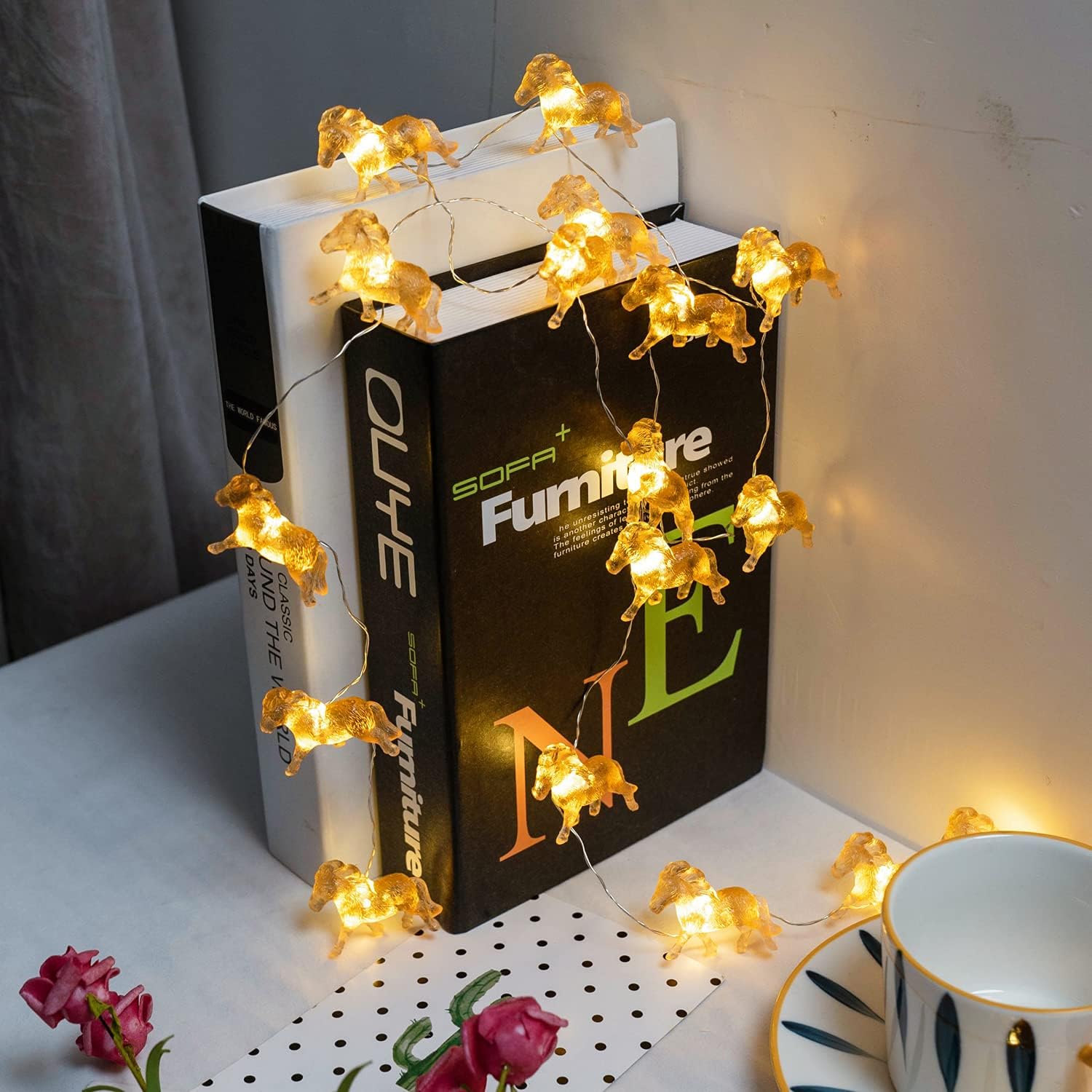 Guirnalda de luces de animales de caballo, decoración temática de poni vaquero, luz 3D de 10 pies, 24 LED con 8 modos de flash, control remoto para