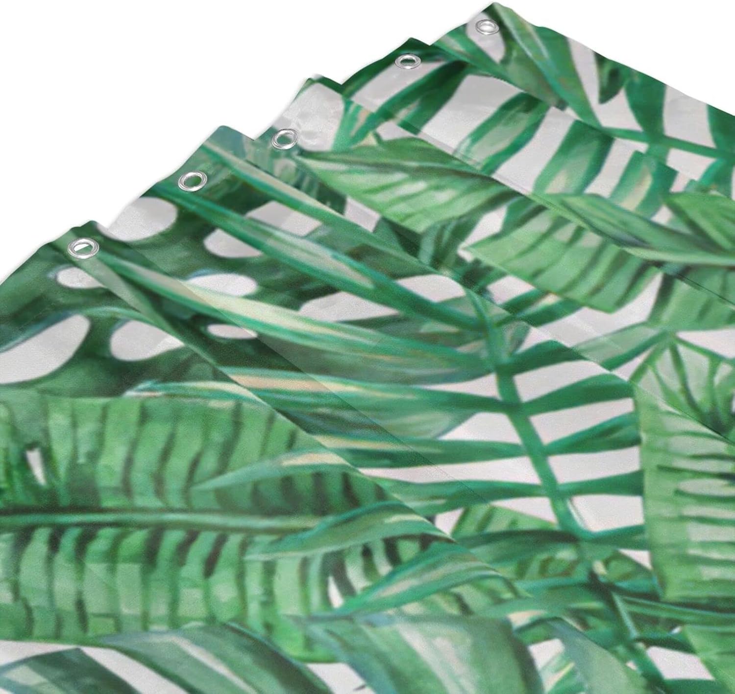 eiffecho Cortina de ducha de hojas de palmera de verano, plantas de hojas verdes tropicales, decoración de baño, bañera, cortina de ducha, tela de
