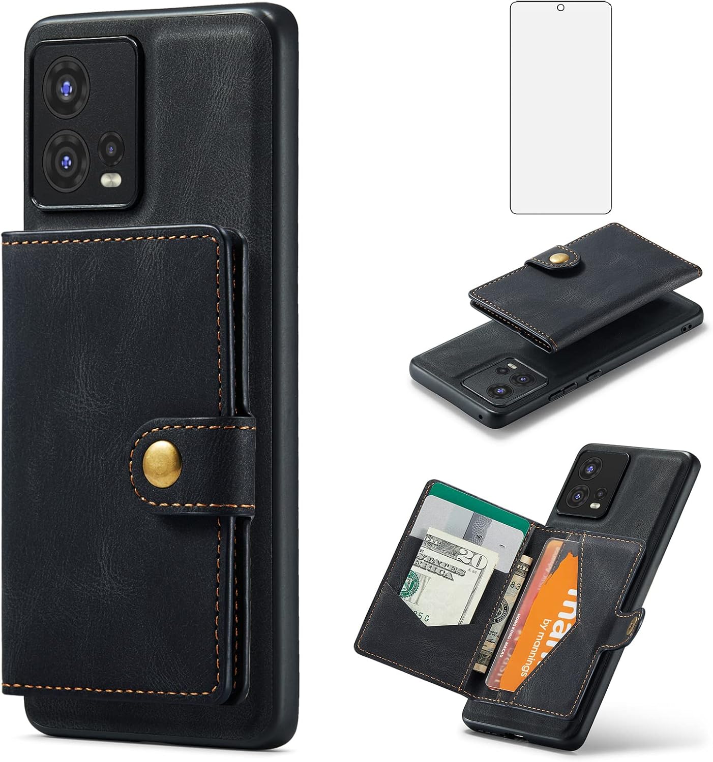 Asuwish Funda para teléfono Motorola Edge 30 Fusion 2022 con protector de pantalla de vidrio templado y soporte para tarjeta de crédito, accesorios