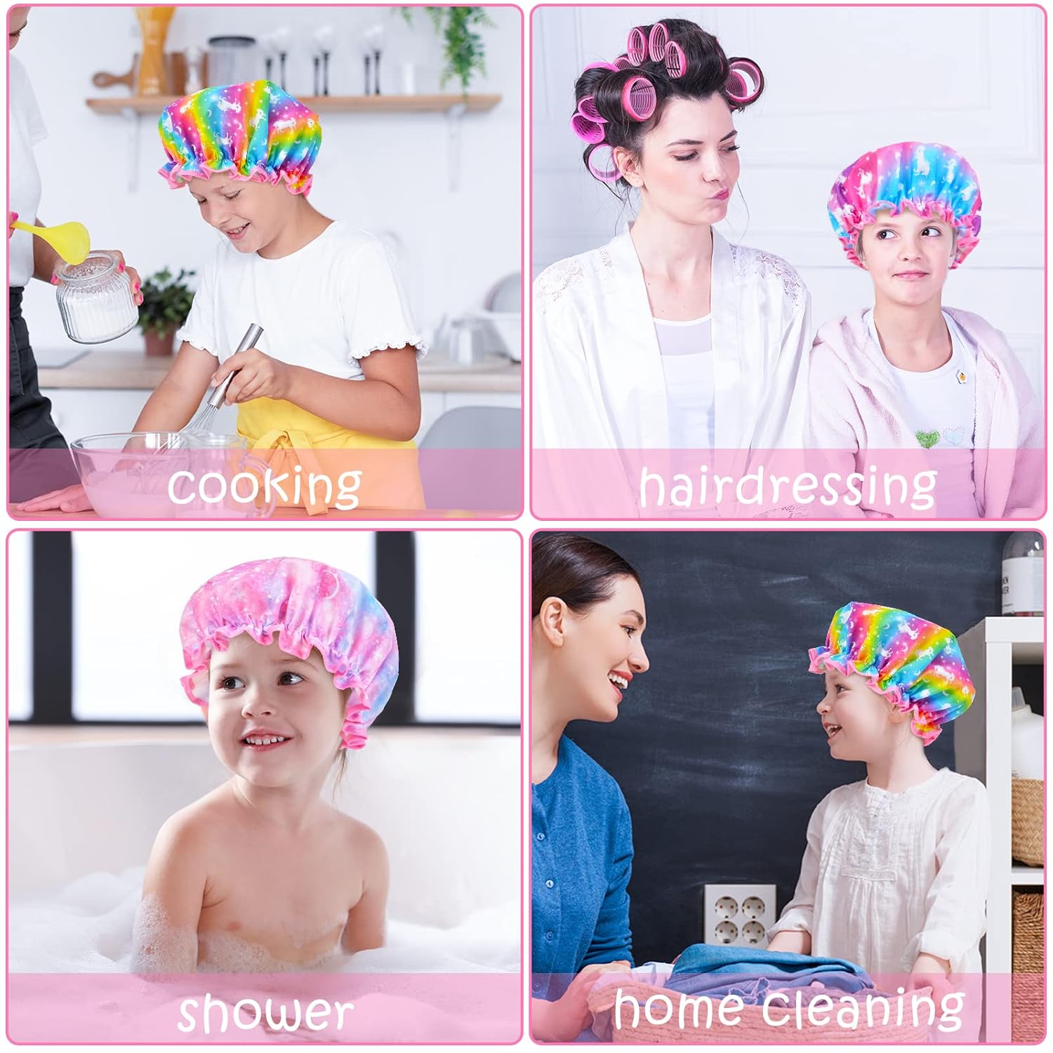 Gorro de ducha para niños, 3 piezas para niñas, bonito gorro de pelo de arco iris con banda elástica ancha, gorro de ducha de plástico reutilizable,