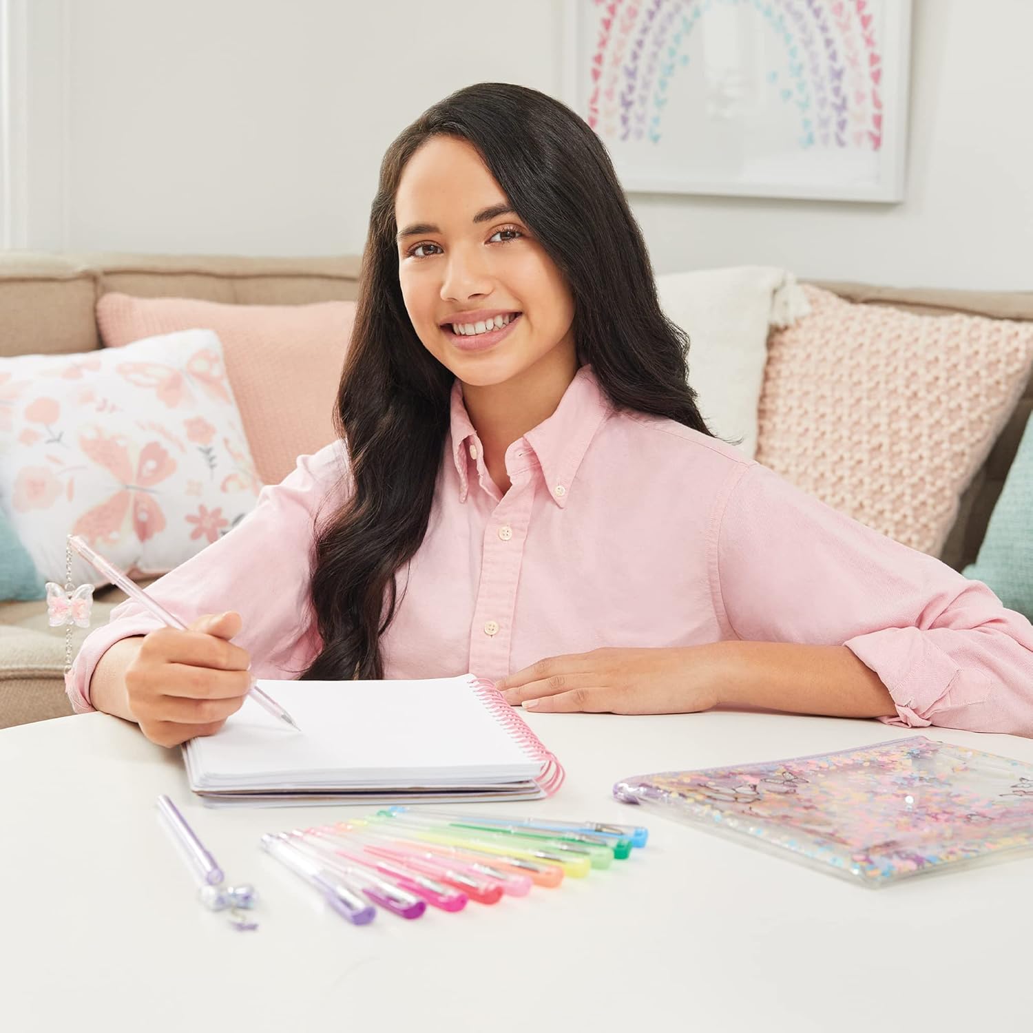 3C4G Three Cheers for Girls – Juego de 10 bolígrafos de gel de colores para niños, 2 bolígrafos de escritura de mariposa para niños y estuche de