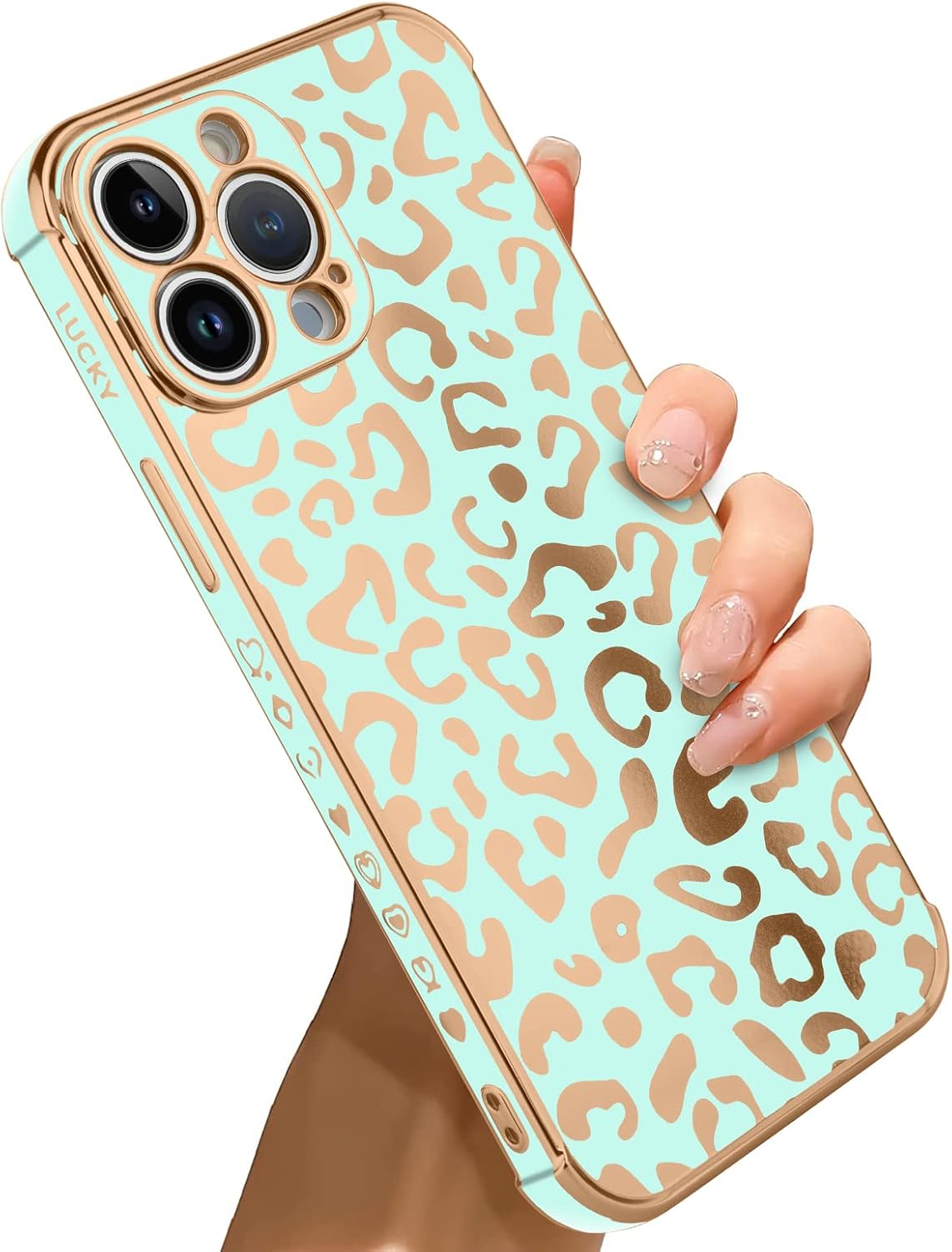 Bonoma Funda compatible con iPhone 14 Pro Max con revestimiento de leopardo, bonita funda elegante de lujo, protector de cámara, TPU suave, a prueba