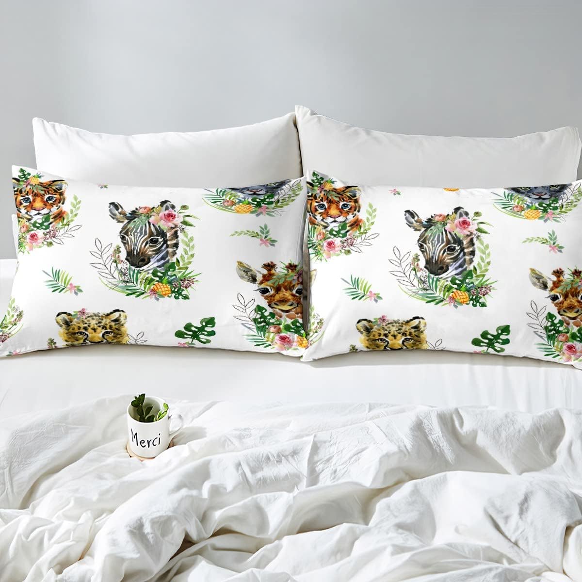 Juego de ropa de cama de animales salvajes, funda de edredón de leopardo y tigre para niños y niñas, funda de edredón de jirafa cebra, guepardo,