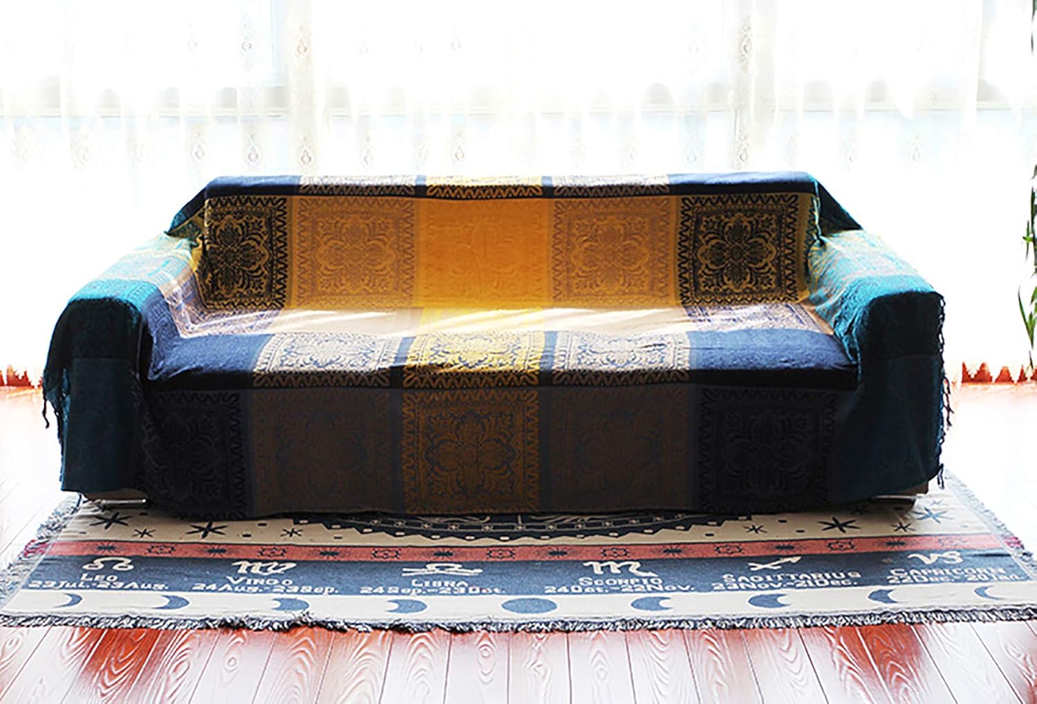 MayNest Mantas tribales bohemias, reversibles, coloridas, rojo, azul, bohemio, hippie, felpilla jacquard, fundas de manta de tela jacquard para sofá