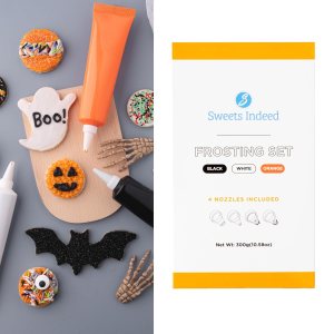 Sweets Indeed – Juego de glaseado de Halloween – Paquete de 3 – tubos de 3.5 onzas – Negro, naranja y blanco – 4 boquillas incluidas – Glaseado de Sweets Indeed – Juego de glaseado de Halloween – Paquete de 3 – tubos de 3.5 onzas – Negro, naranja y blanco – 4 boquillas incluidas – Glaseado de