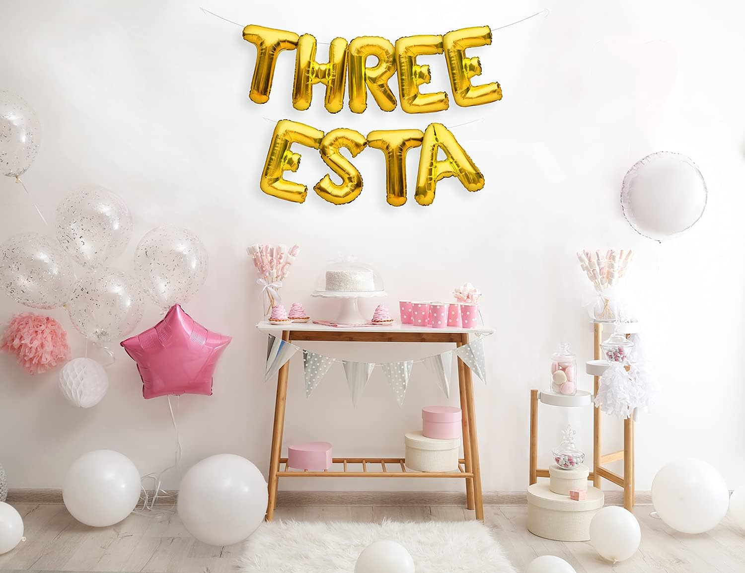 Globo de aluminio dorado de tres esta para decoración y suministros para fiesta de tercer cumpleaños