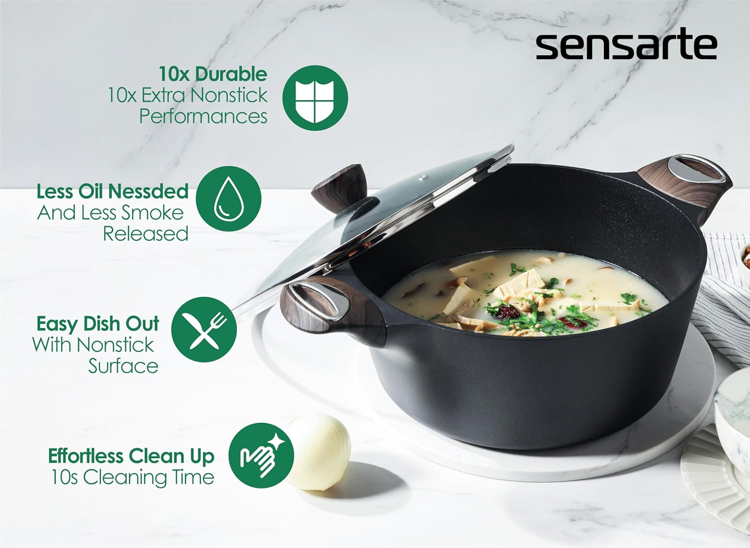SENSARTE Juego de 4 utensilios de cocina antiadherentes, ollas y sartenes, sartén de 1.5 cuartos de galón con tapa y olla de 4.5 cuartos de galón,