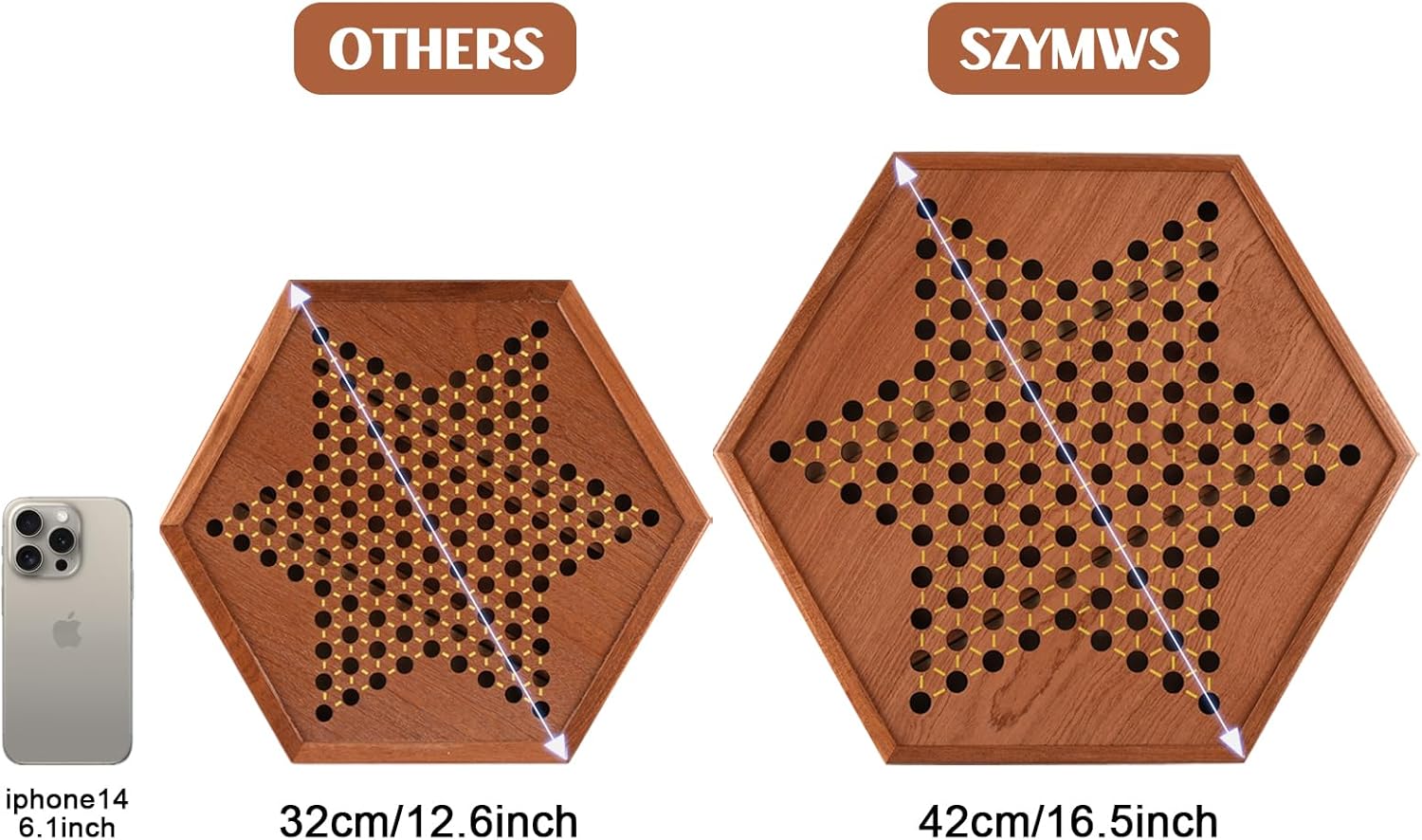Juego de mesa extragrande de madera de 16.5 pulgadas con cajones, 120 canicas coloridas para hasta 6 jugadores, juego de estrategia clásico para