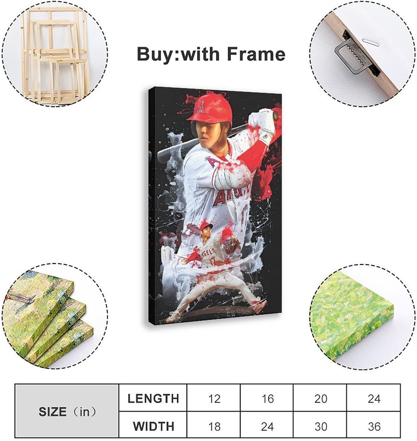 Shohei Ohtani – Póster de béisbol con retrato de béisbol, arte de pared, pintura impresa para sala de estar, dormitorio, marco 24 x 36 pulgadas