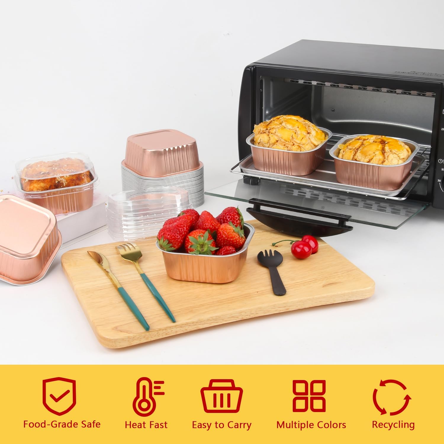 LNYZQUS Paquete de 40 mini latas para pasteles de 10 onzas con tapas, moldes pequeños de papel de aluminio para hornear desechables grandes de