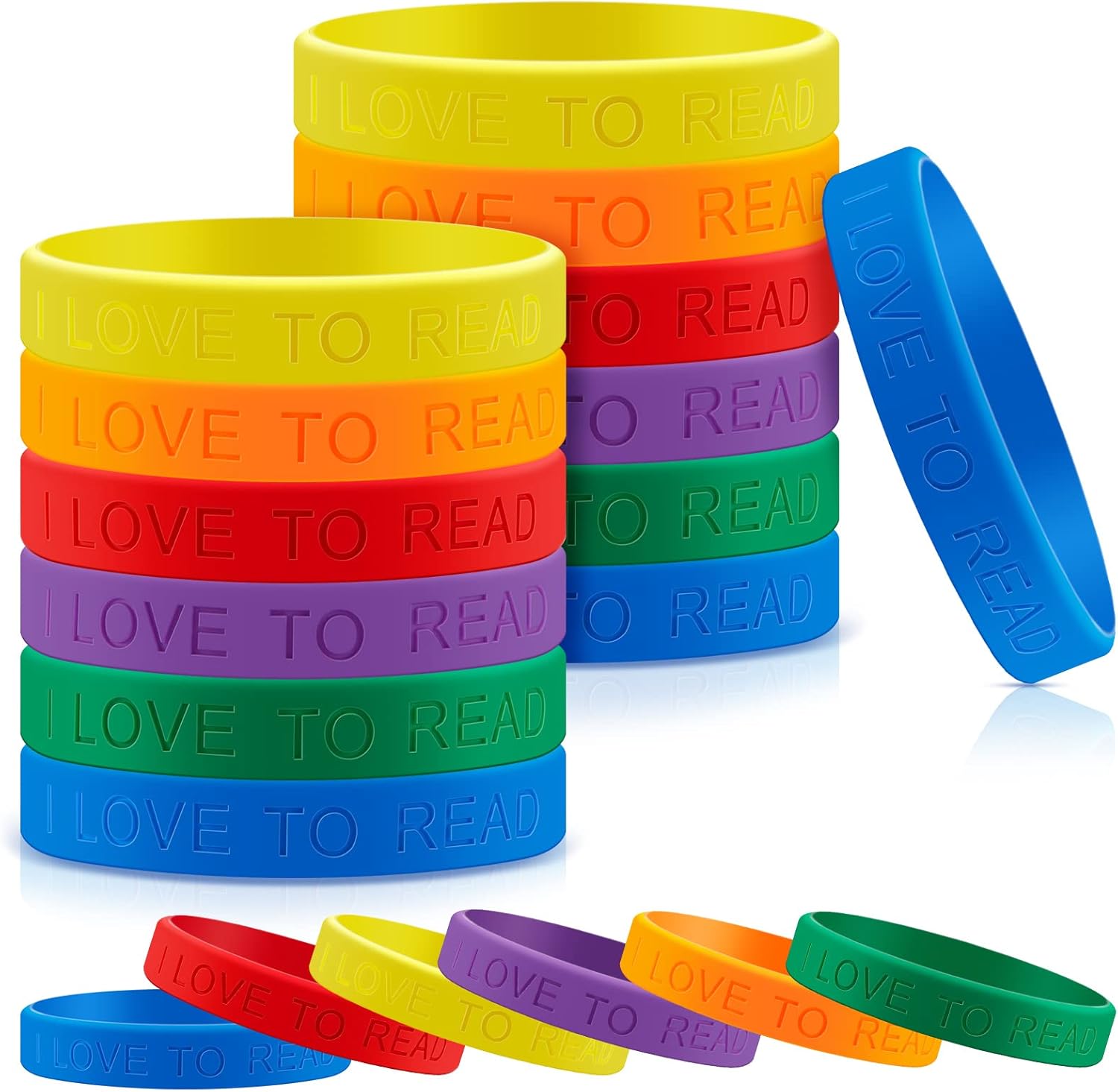 Jutom Pulsera de goma motivacional con texto en inglés “I Love to Read”, pulseras motivacionales coloridas, pulseras de silicona vital, pulseras