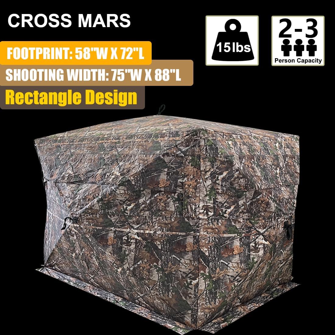 CROSS MARS Puerta abierta completa 2-3 personas 360 grados ver a través del suelo caza ciega camuflaje pop up pato pavo ciervo caza persianas tienda