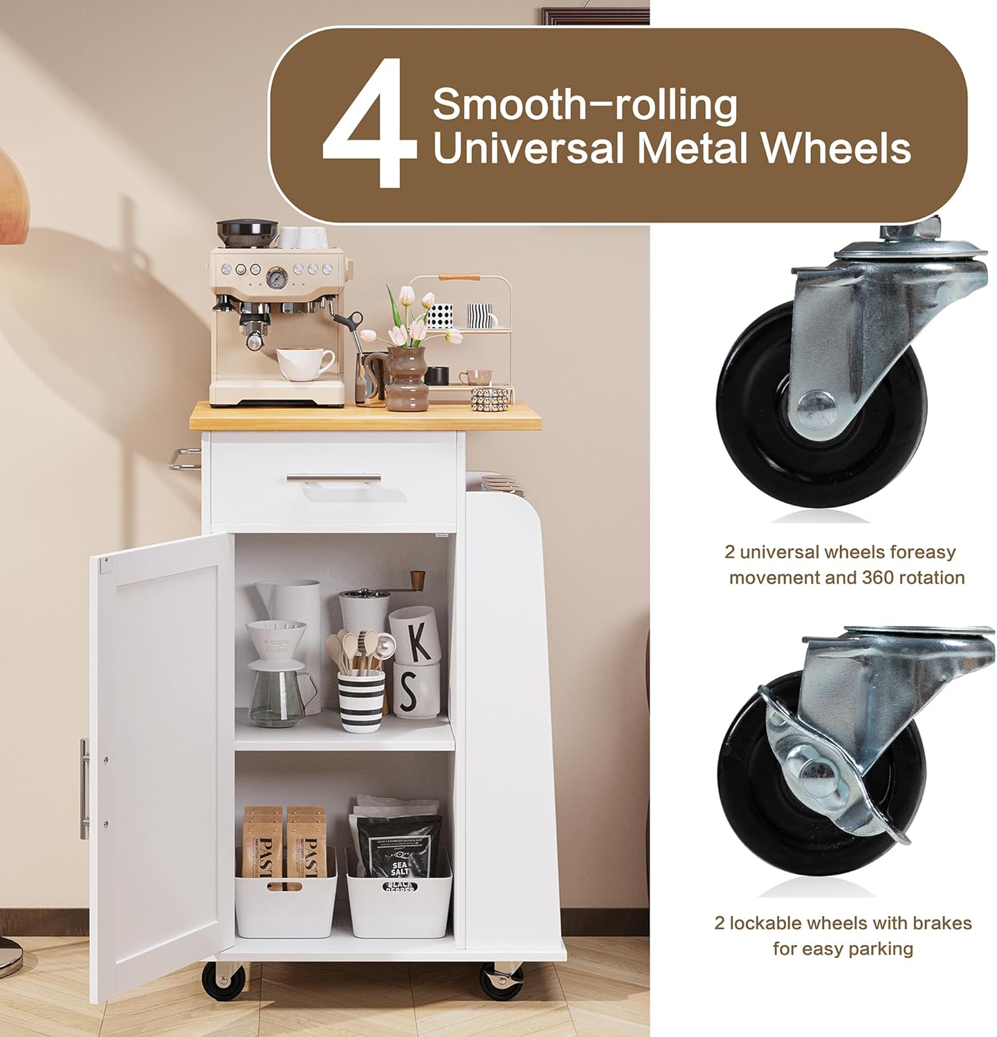 SUNLEI Isla de cocina con armario de almacenamiento (blanco elegante, 22 pulgadas)