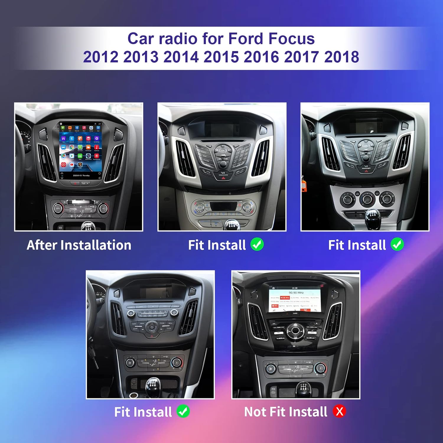 Radio estéreo de coche de 4 GB+64 GB (8 núcleos) 5GWiFi para Ford Focus 2012-2018 con CarPlay inalámbrico y Android Auto, pantalla táctil HD 10.4