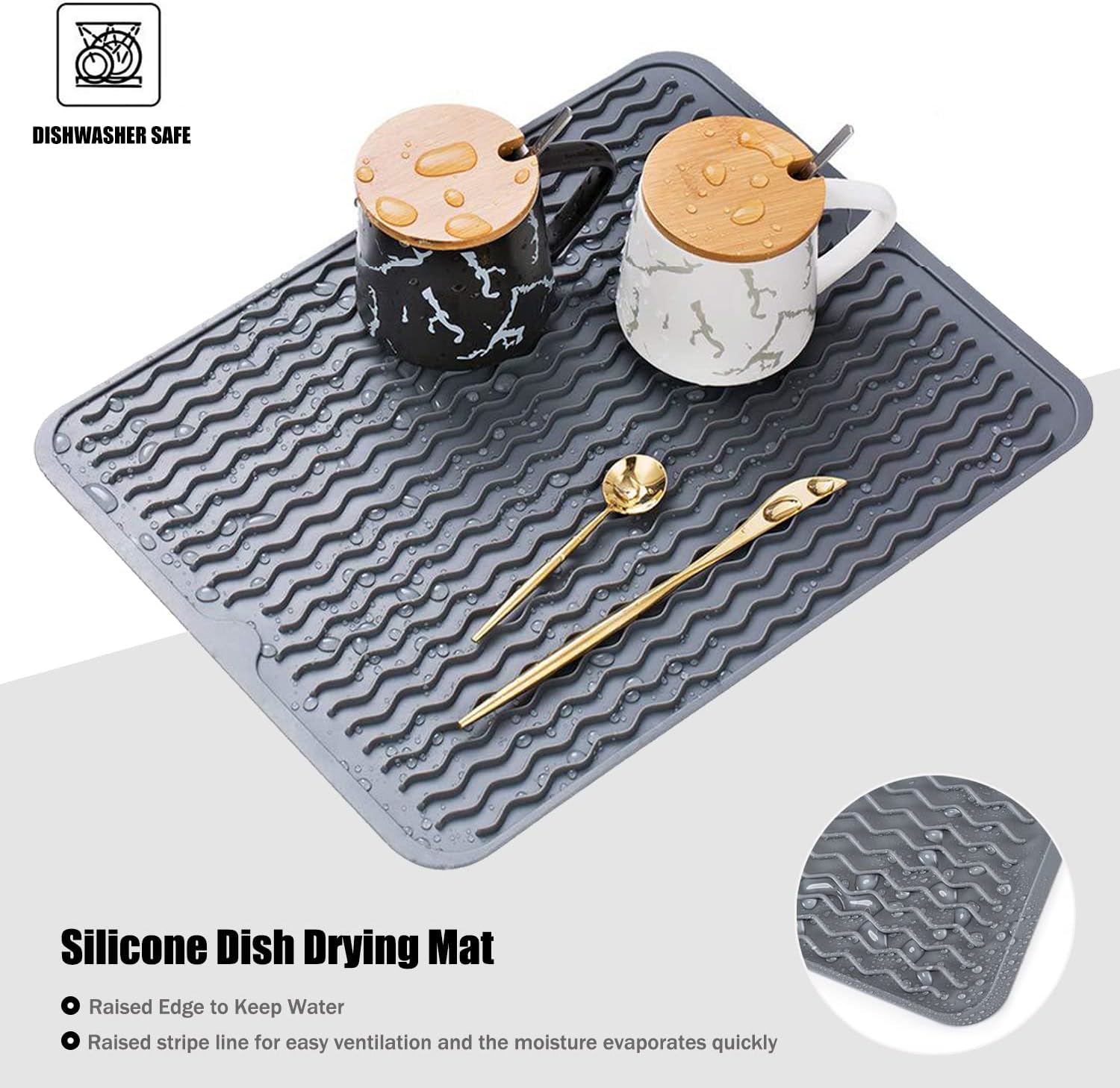 Tapete de silicona para secar platos, antideslizante, fácil de limpiar, tapete escurridor de platos grande resistente al calor para encimera de