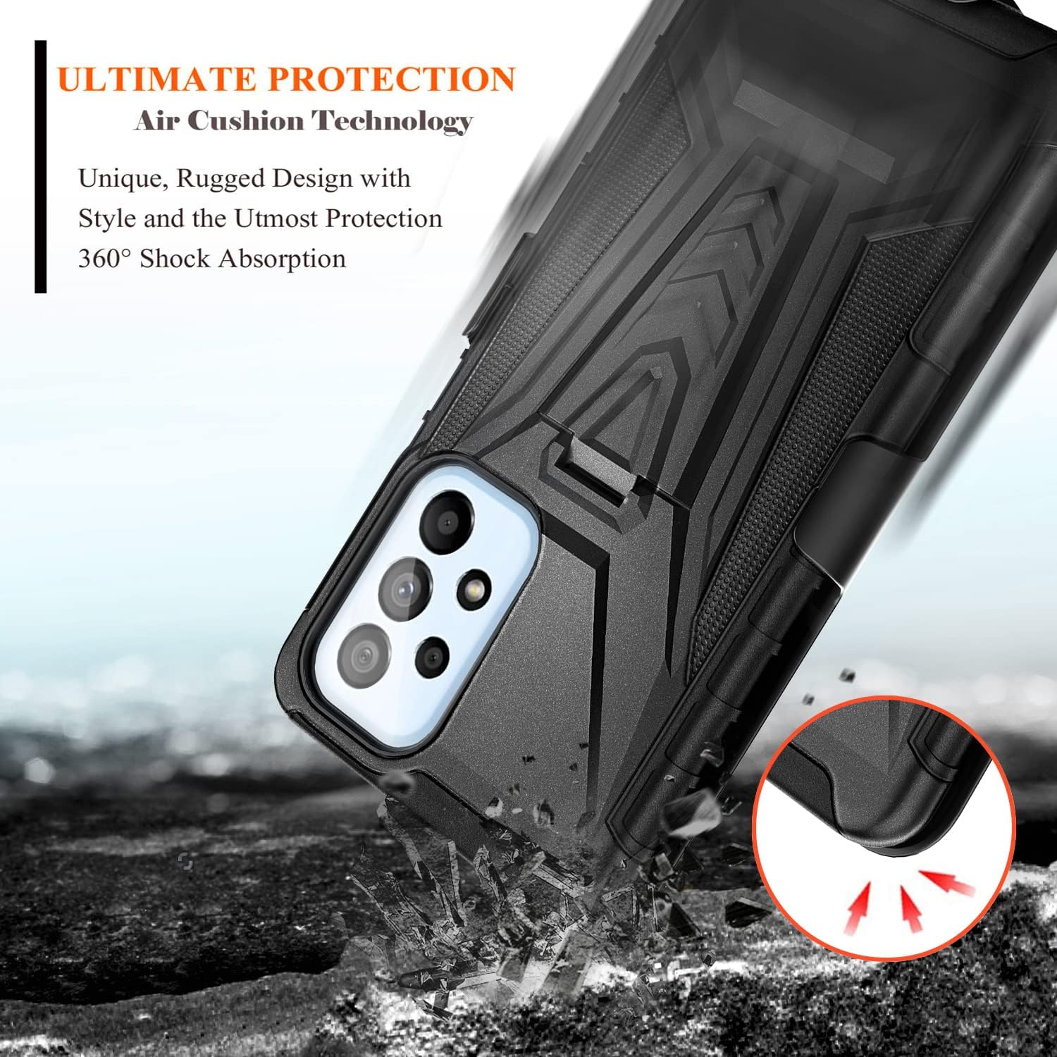 NZND Funda para Galaxy A53 5G con protector de pantalla de vidrio templado (cobertura máxima), funda de clip para cinturón con soporte integrado,