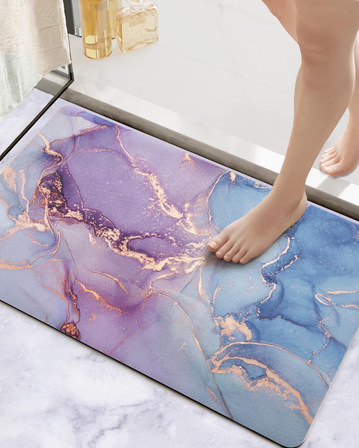 DEXI Alfombra de baño súper absorbente, ultrafina, de perfil bajo, antideslizante, de secado rápido, lavable para fregadero, ducha, inodoro, 17 x 32