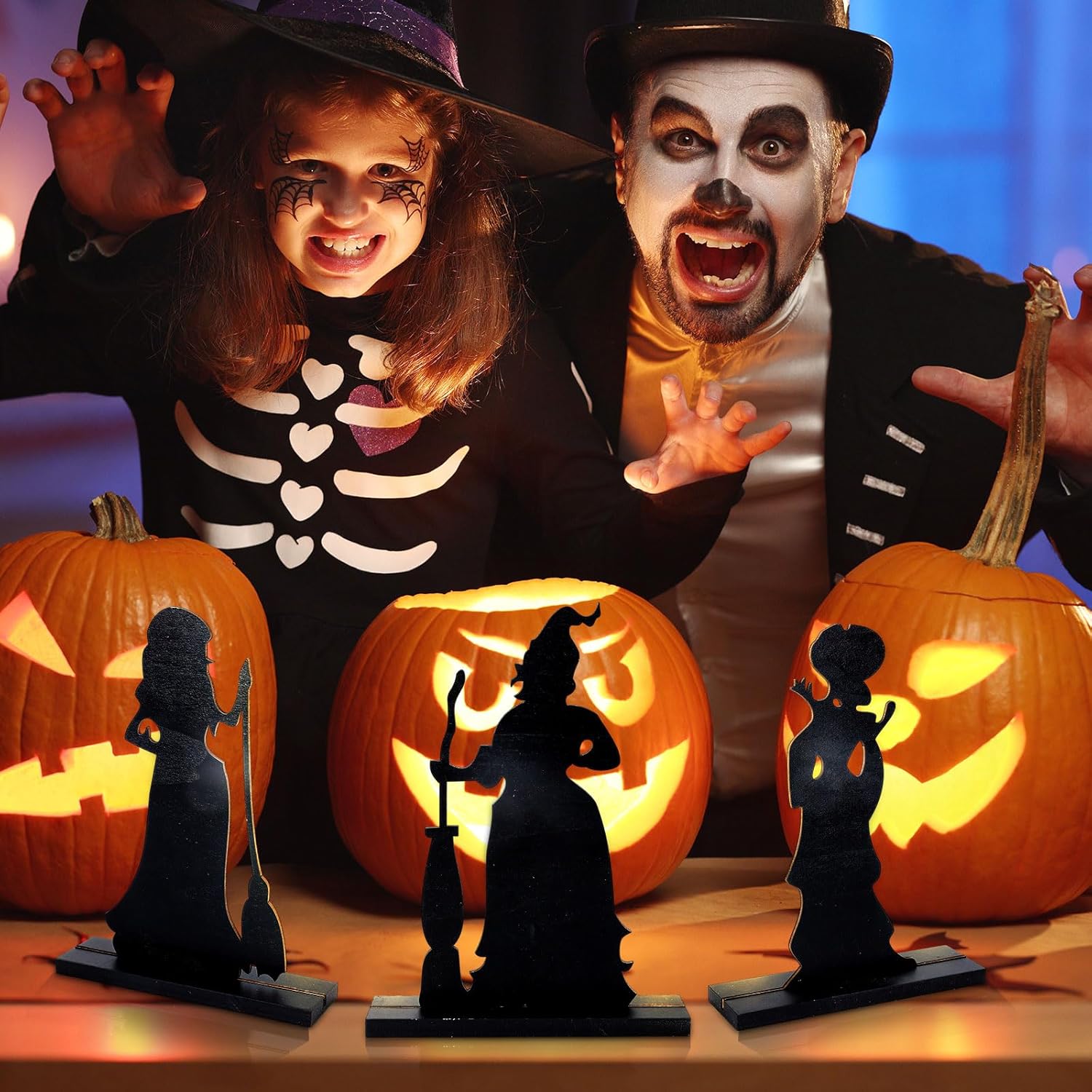 Whaline 3 piezas de decoración de mesa de Halloween Hocus Pocus, bruja de madera, centro de mesa para Halloween, regalo divertido, decoración del